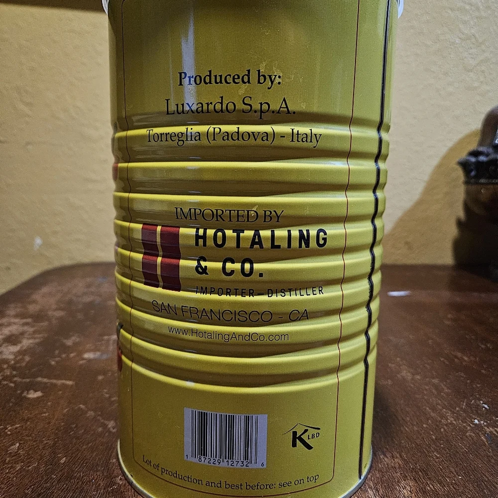 10” Tall TIN Luxardo Cherries Tin Plastic Lid 10” x 6” empty